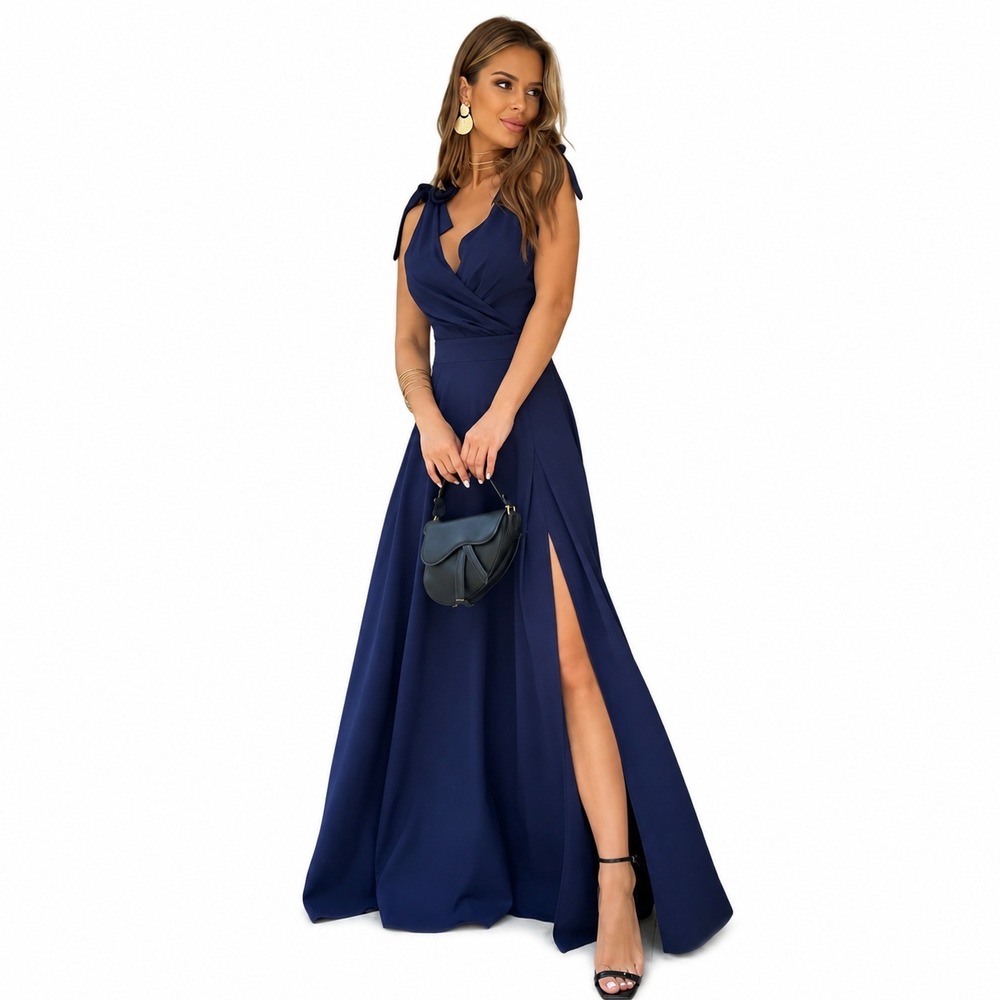 Women's‎ Maxi Dress Coolmee V Neck Split Navy L New With Tags